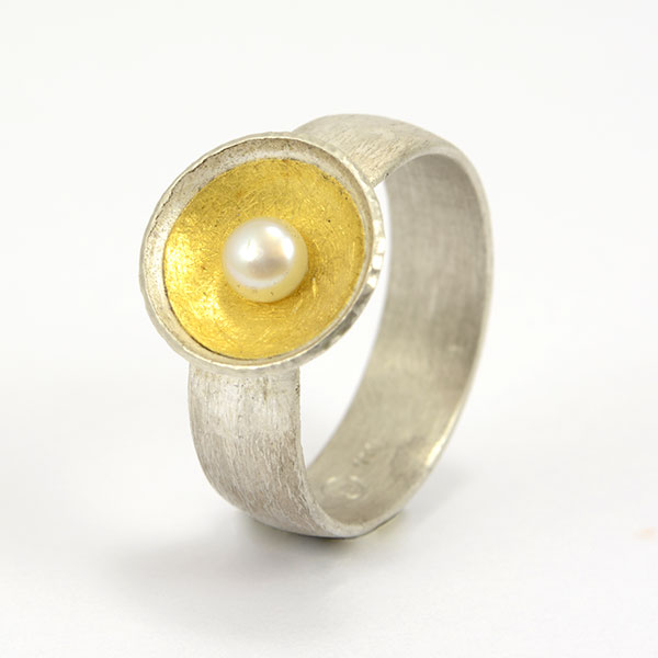 mini perle pearl ring feingold finegold silber silver schmuck handmade handarbeit