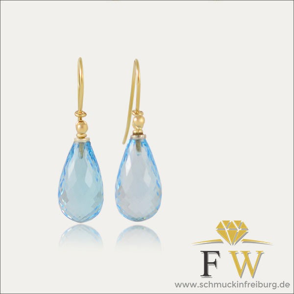topas ohrhänger earrings blau blue gold schmuck handmade handarbeit goldschmied freiburg